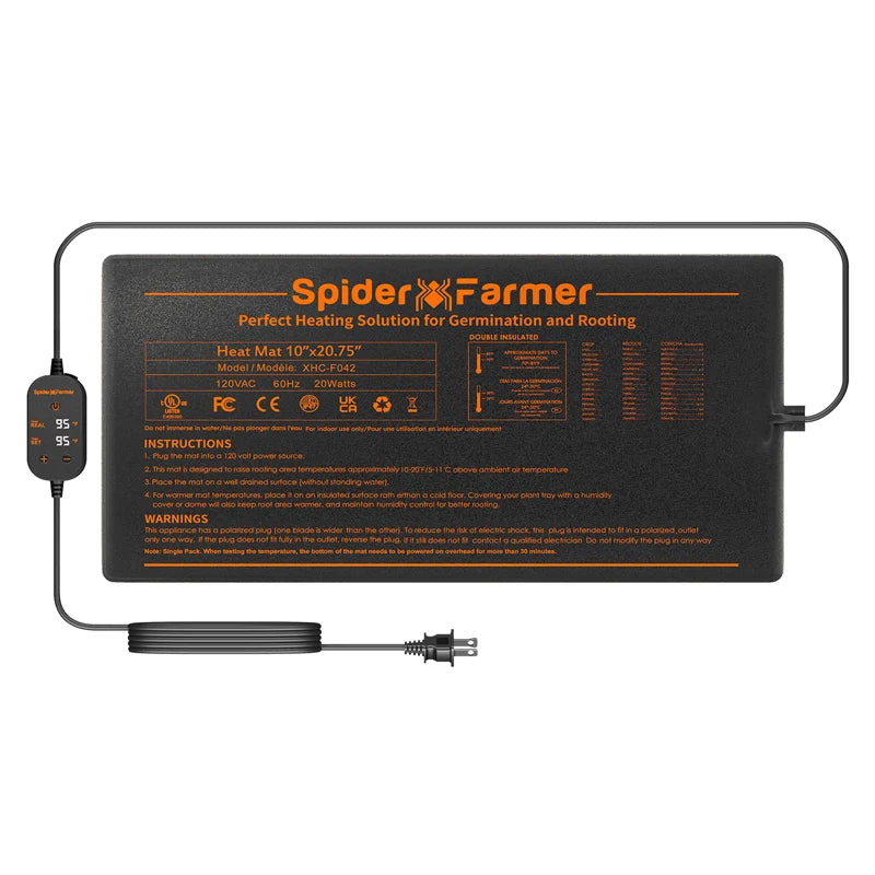 Spider Farmer® Waterproof 10”X20.75” Seedling Heat Mat for Germination Indoor Gardening