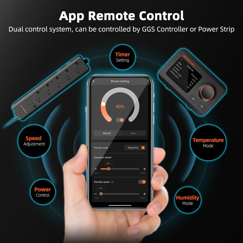 Spider Farmer 4″ Inline Fan with GGS Controller app remote control