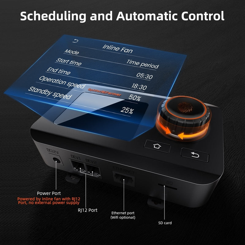 Spider Farmer 6″ Inline Fan with GGS Controller scheduling and automatic control