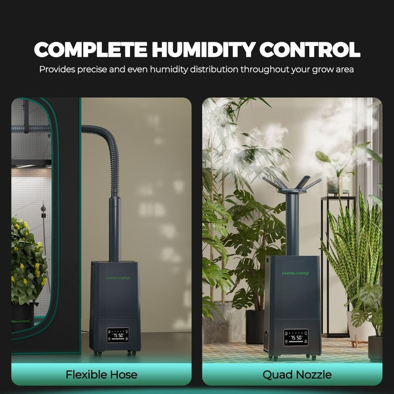 Mars Hydro 15L Large Humidifier for Plants with Ultrasonic Cool Mist, Temperature Humidity Sensor & Remote Control flexible hose and quad nozzle 