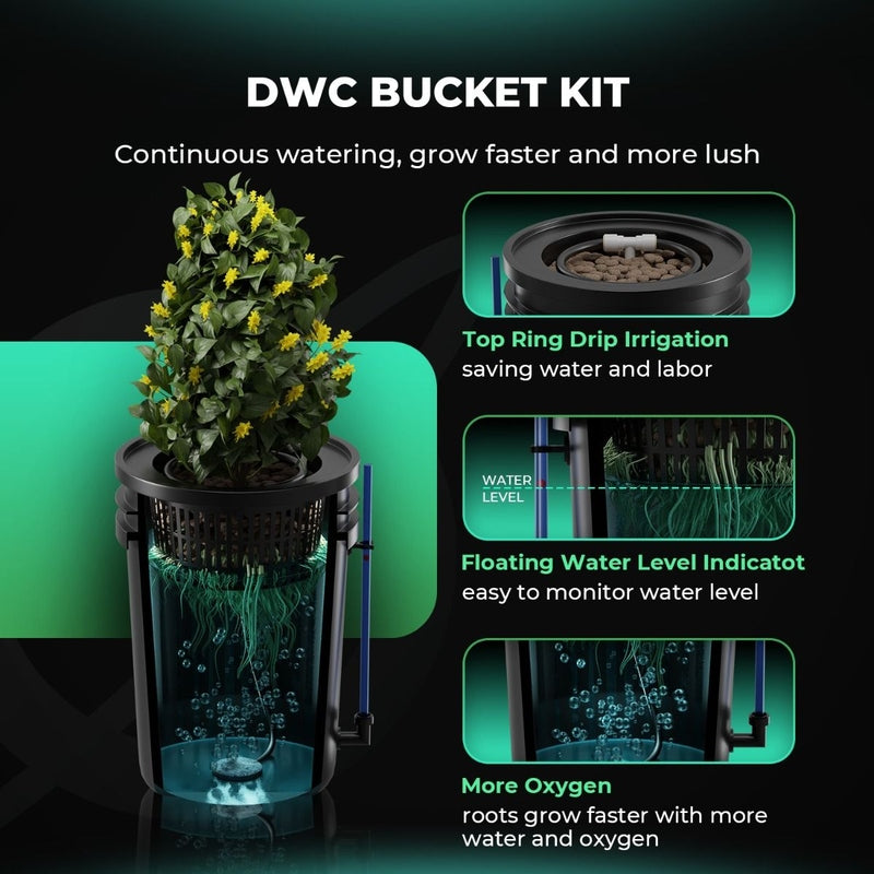 Mars Hydro 5-Gallon DWC Hydroponic System Kit with 2 Buckets (8-inch each) specifications