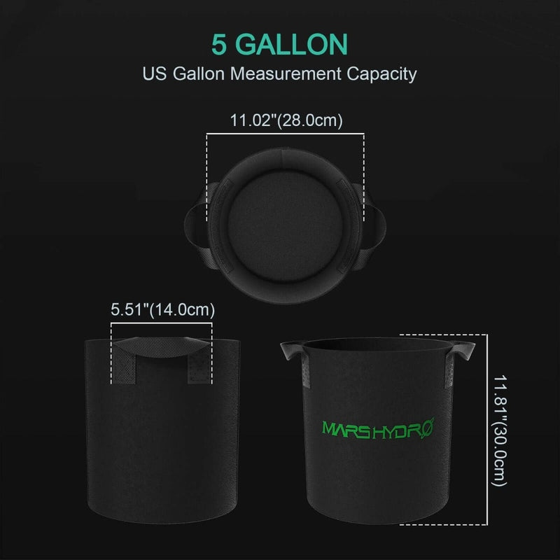 Mars Hydro 5 Gallon Fabric Grow Pot Plant Container (5 Packs) specifications