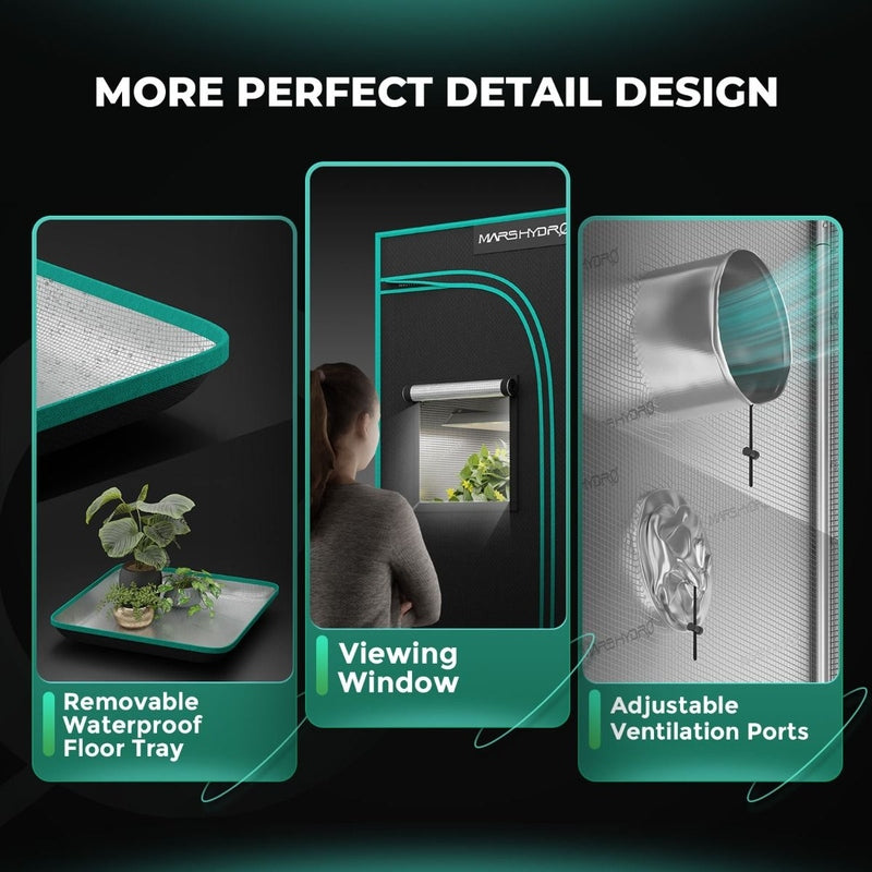 Mars Hydro FC-E1500 (27"x 27"x 63") Complete Grow Tent detailed design 