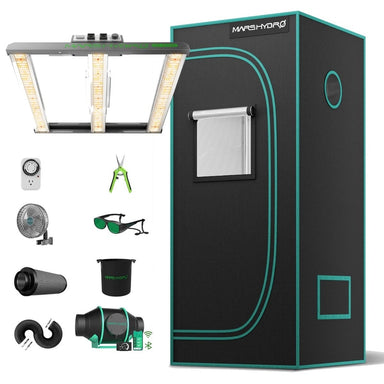 Mars Hydro FC-E1500 LED (27"x 27"x 63") Complete Grow Tent Kit W/ Smart Grow System 2.3x2.3 font view 