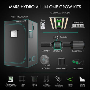 Mars Hydro FC-E3000 (39"x 39"x 71") Complete Grow Tent Kit all in one 