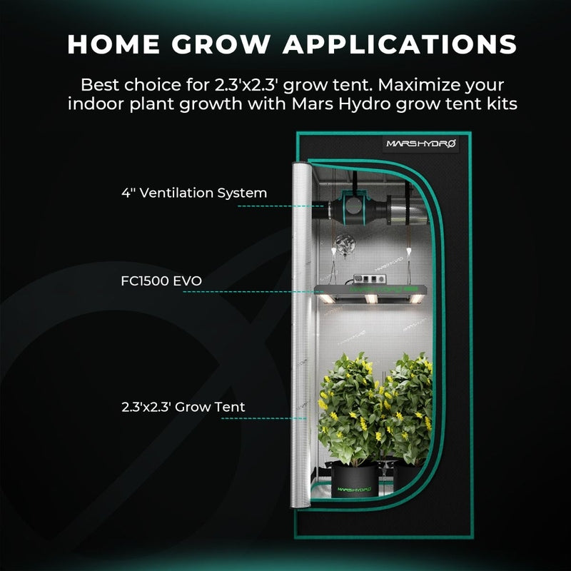 Mars Hydro FC1500-EVO LED (27"x 27"x 63") Complete Grow Tent Kit home grow applications 