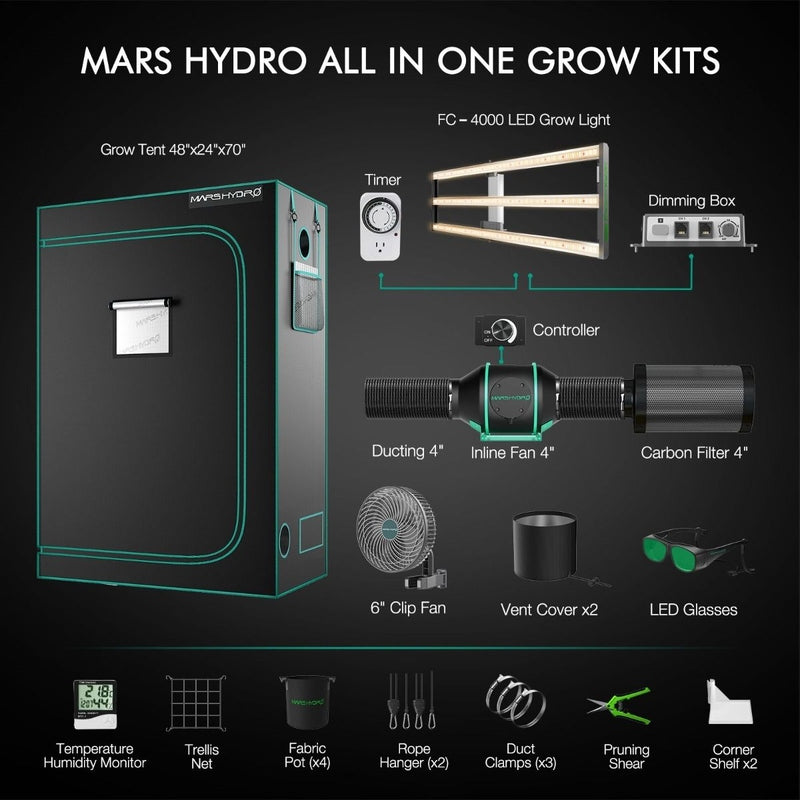 Mars Hydro FC4000-EVO LED (48"x 24"x 71") Complete Grow Tent Kit 2x4 all in one 