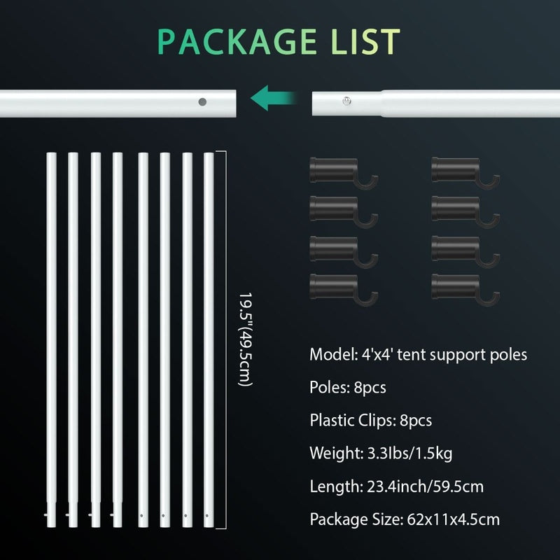 Mars Hydro Grow Tent Side Support Pole Kits High CFM Kit 4'x4' package list