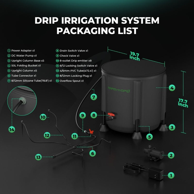 Mars Hydro New Foldable Bucket Drip Irrigation Kits for 8 Indoor Growing kit includes