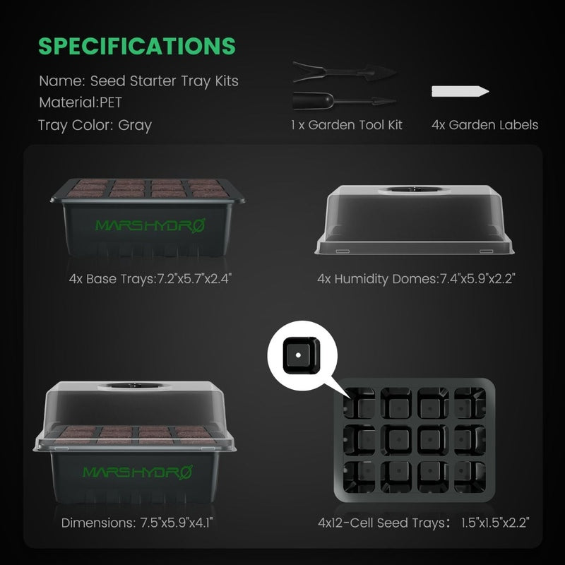 Mars Hydro New Seed Starting Trays for Seed Starting Propagation Cloning Plants ( 4 pack) specifications