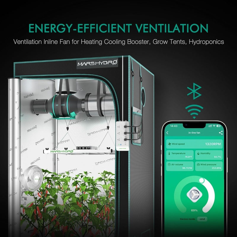 Mars Hydro TSL 2000 LED (24"x 48"x 71") Complete Grow Tent Kit W/ IFresh Full Fan Kit 2x4  energy efficient ventilation 