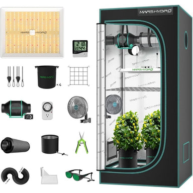 Mars Hydro TS 1000 LED (32"x 32"x 63") Complete Grow Tent Kit 2.7x2.7 front view 