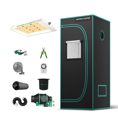 Mars Hydro TS 600 LED (24"x 24"x 55") Complete Grow Tent Kit W/ IFresh Full fan Kit 2x2 front view 