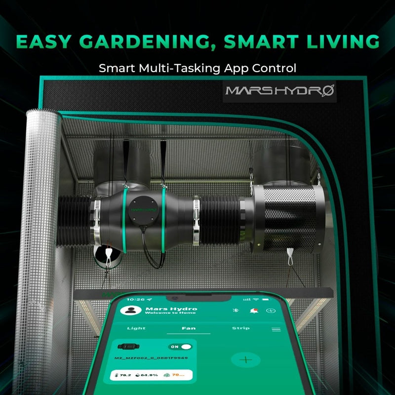 Mars Hydro iFresh 6-Inch Smart Inline Duct Fan W/ Refillable Carbon Filter Combo Ventilation multi talking app control