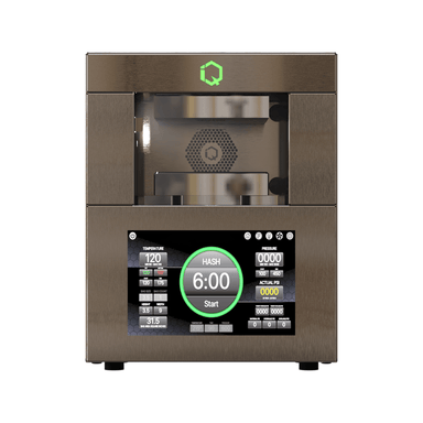 NugSmasher® IQ Rosin Press with a display and control panel on a white background