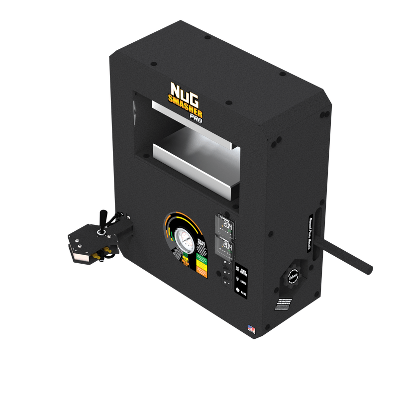 NugSmasher® PRO – 20-Ton Commercial Pneumatic Rosin Press 45 degree view on a white background