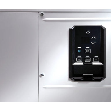Quest New 100 Dehumidifier  Control panel with buttons and display on a metallic surface