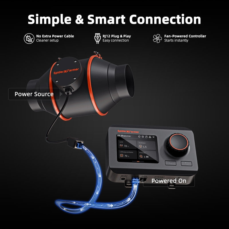 Spider Farmer 6″ Inline Fan with GGS Controller simple smart connection