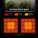 Spider Farmer SE1500 150W LED Grow Light – Smart App Control for 2×2 Grow Tents SE1500 PPDF Map showing uniform coverage and light penetration for seedling, vegetative, and flowering stages.