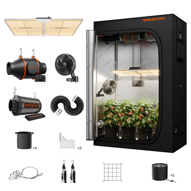 Spider Farmer 2x4x6 Grow Tent Kit – SF2000 EVO LED, Speed Controller indoor gardening kit with grow tent, lights, fans, and accessories on a white background.