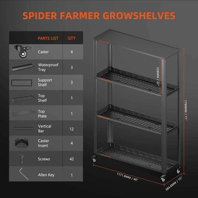 Spider Farmer 3 Tiers Metal Plant Stand with Plant trays package includes