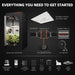 Spider Farmer 2'x2'x4.6' Complete Grow Tent Kit – SF1000D LED with text and images of a setup including LED grow light, fan, and other equipment on a black background.