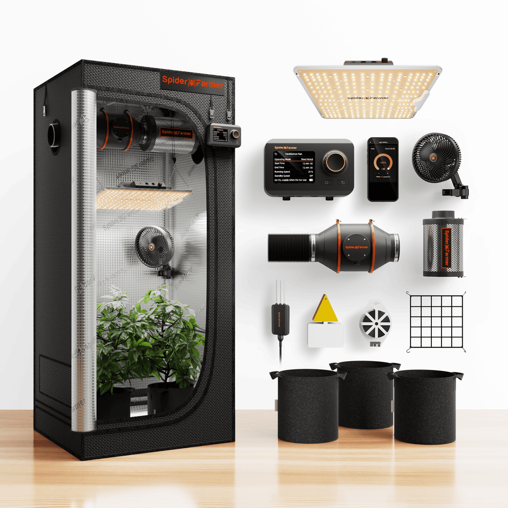 Spider Farmer SF1000 301H EVO Grow Tent Kit with GGS Smart Controller  with accessories on a white background
