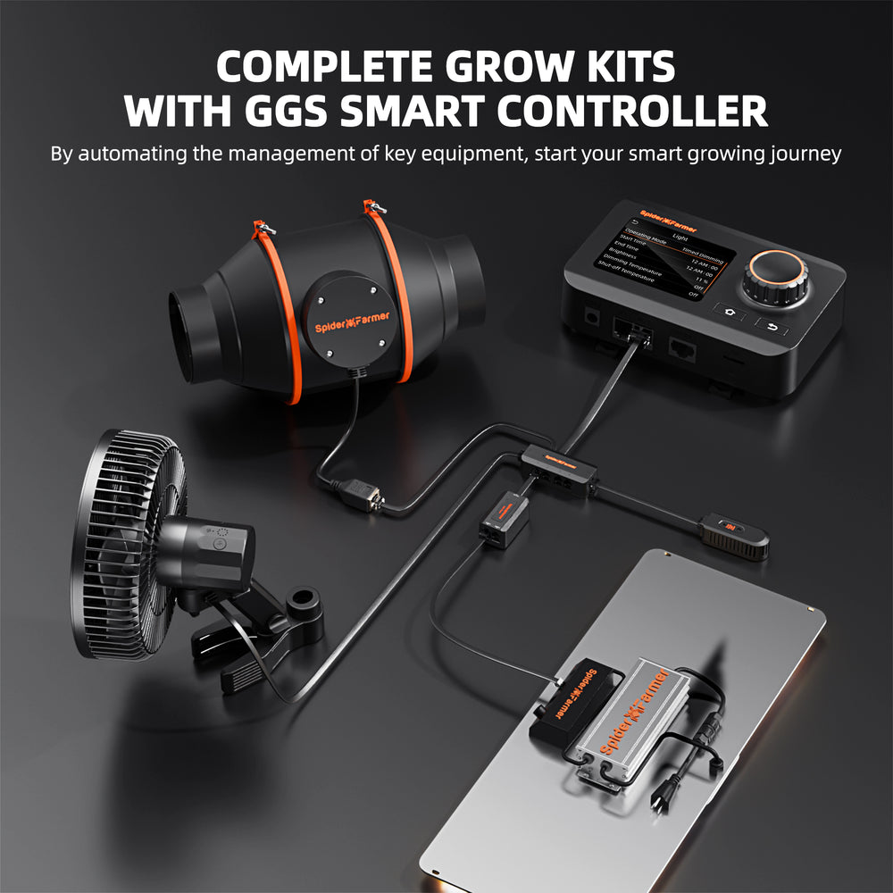 Spider Farmer 2x4 Complete Grow Tent Kit – SF2000 EVO, GGS Controller t with GGS smart controller on a dark background