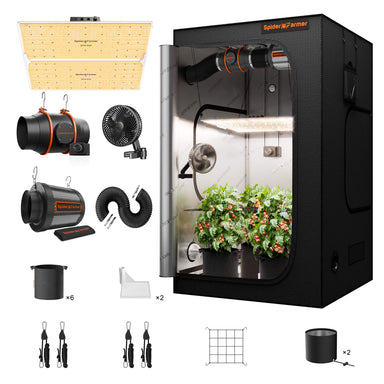 Spider Farmer 4x4x6.5 Grow Tent Kit – SF4000 EVO LED, Speed Controller Spider Farmer indoor grow tent with accessories on a white background