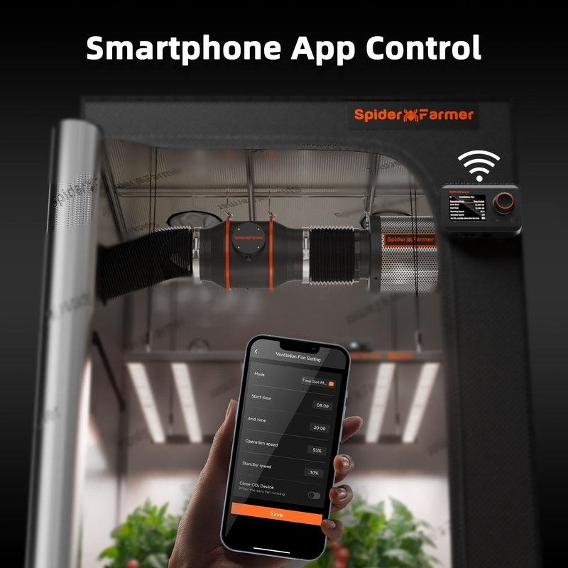 Spider Farmer 4″ Inline Fan with GGS Controller app control