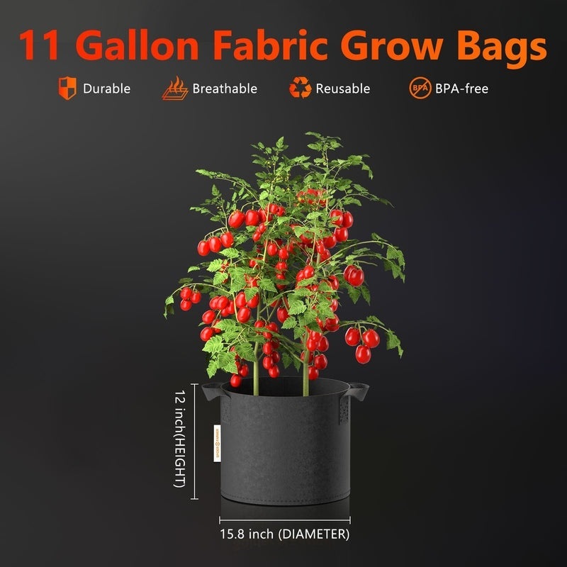 5-pack 11 gallon grow bags Heavy Duty 300G Thickened Nonwoven Plant Fabric Pots with Handles