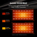 Spider Farmer G4500 – 320W Full Spectrum LED Grow Light with Smart Control for 2x4 / 3x5 Grow Tents G4500 PPFD Map chart with light distribution data for different growth stages on a black background.