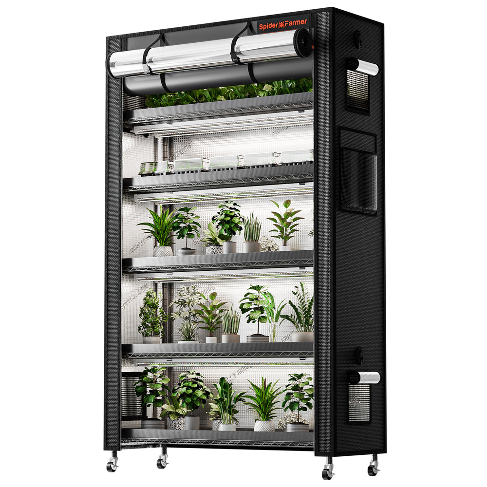 Spider Farmer 6-Tier Plant Stand with Grow Lights (220W) & 1680D Grow Tent