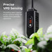 Spider Farmer 5'x5' Grow Tent Kit – SF7000 Full Spectrum LED Black device with digital display in front of green plants, labeled 'Precise VPD Sensing'.