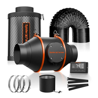 Spider Farmer 4-Inch 205 CFM Inline Fan Kit W/ Carbon Filter / Smart controller front view