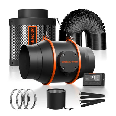 Spider Farmer 6-Inch 402 CFM Inline Fan Kit W/ Carbon Filter / Smart controller front view