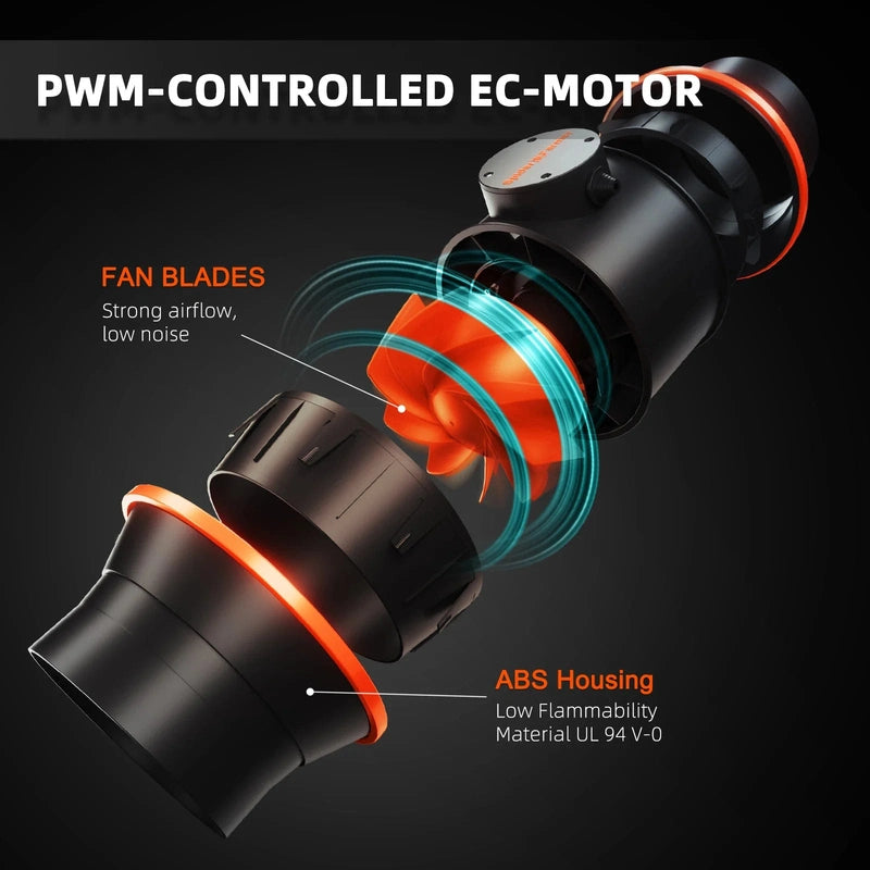 Spider Farmer 6-Inch 402 CFM Inline Fan Kit W/ Carbon Filter / Smart controller inline fan material