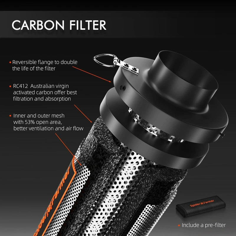 Spider Farmer 6 Inch Refillable Carbon Filter Odor Control front view