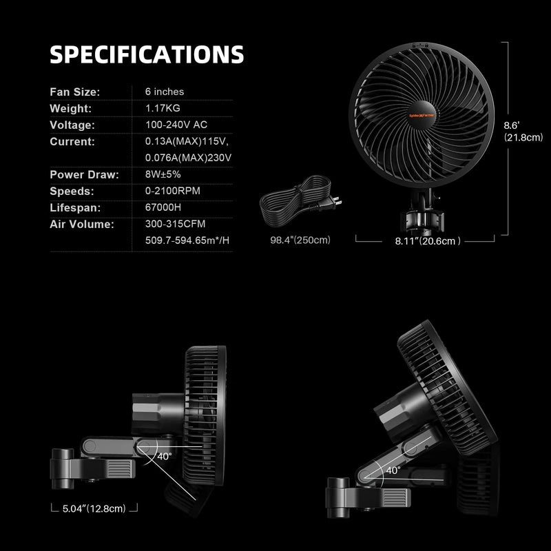 Spider Farmer G-7000 CP Complete Grow Tent Kit W/ Ventilation System / Thermostat Controller 5x5 clip fan Specifications