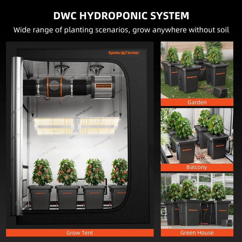 Spider Farmer G4500 Smart Hydroponic DWC Grow Tent Kit W/ Ventilation System / Thermostat Controller 2x4 Use options