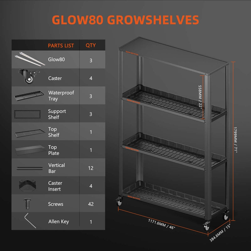 Spider Farmer Glow80 80W LED Grow Light And Metal Plant Stand with Plant Trays package includes