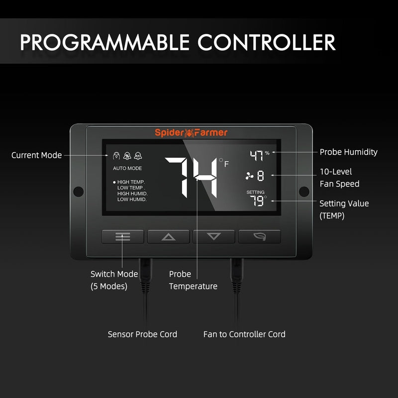 Spider Farmer SE1500 Complete Grow Tent Kit W/ Ventilation System / Thermostat Controller 2.3x2.3 programable controller