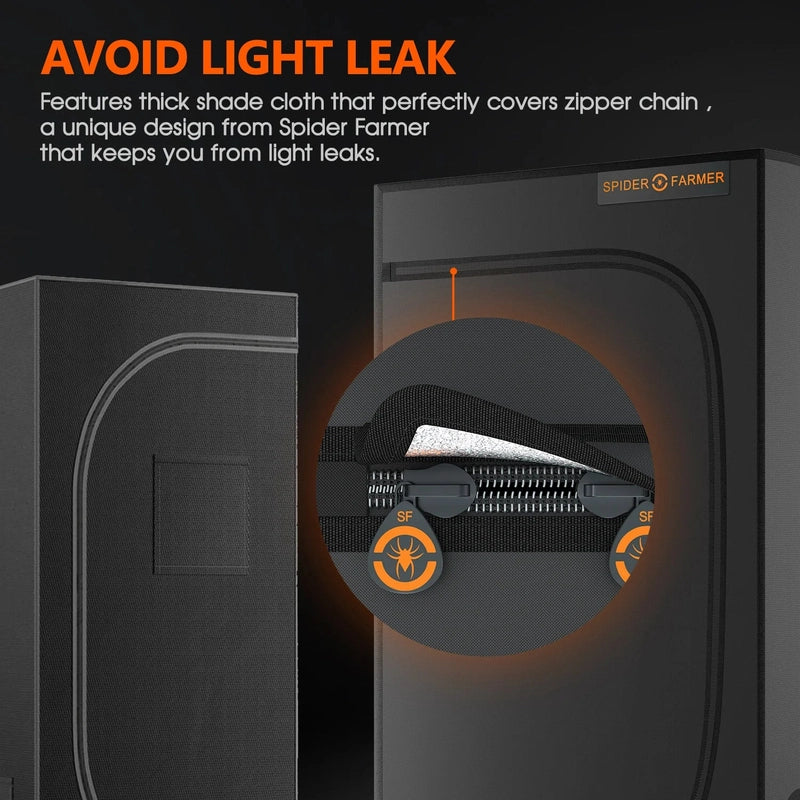 Spider Farmer SE3000 Complete Grow Tent Kit W/ Ventilation System / Thermostat Controller 3x3 anti light leak zipper