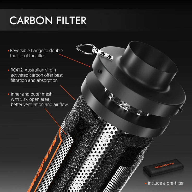 Spider Farmer SE3000 Complete Grow Tent Kit W/ Ventilation System / Thermostat Controller 3x3 carbon filter features