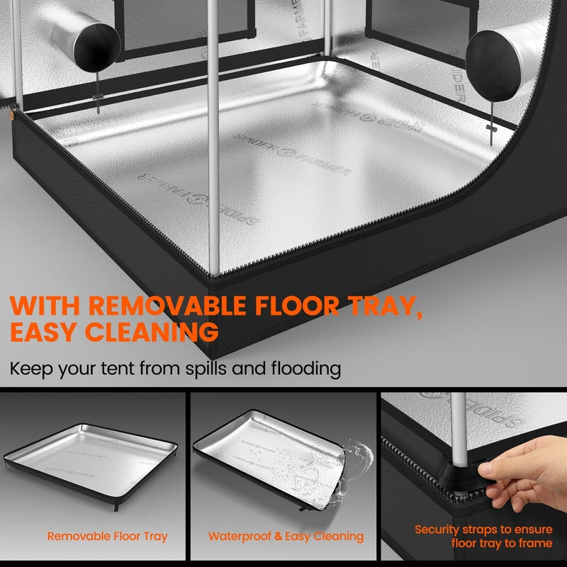 Spider Farmer SE5000 Complete Grow Tent Kit W/ Ventilation System / Thermostat Controller 4x4 removable floor tray