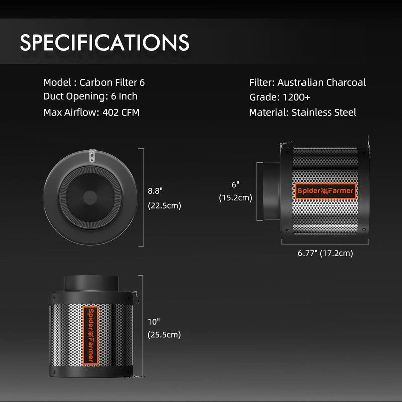 Spider Farmer SE7000 Complete Grow Tent Kit W/ Ventilation System / Thermostat Controller 5x5 carbon filter specifications