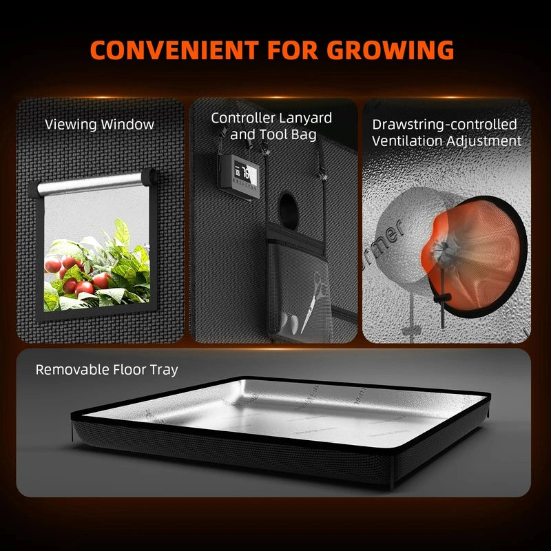 Spider Farmer SE7000 Complete Grow Tent Kit W/ Ventilation System / Thermostat Controller 5x5 included features
