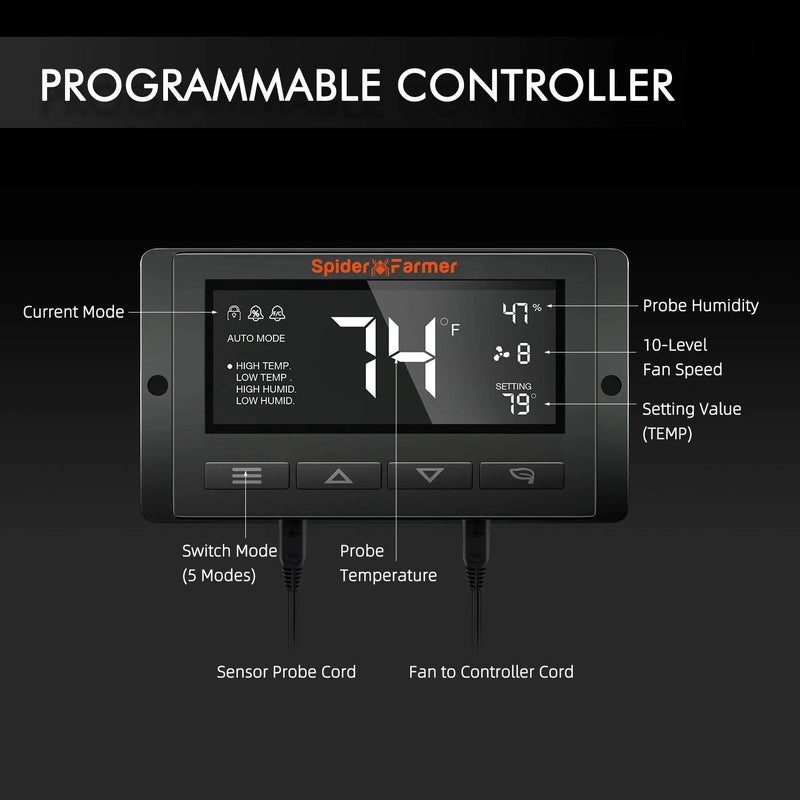 Spider Farmer SE7000 Complete Grow Tent Kit W/ Ventilation System / Thermostat Controller 5x5 programmable controller