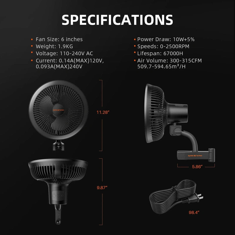 Spider Farmer SF-1000 EVO Complete Grow Tent kit fan specifications