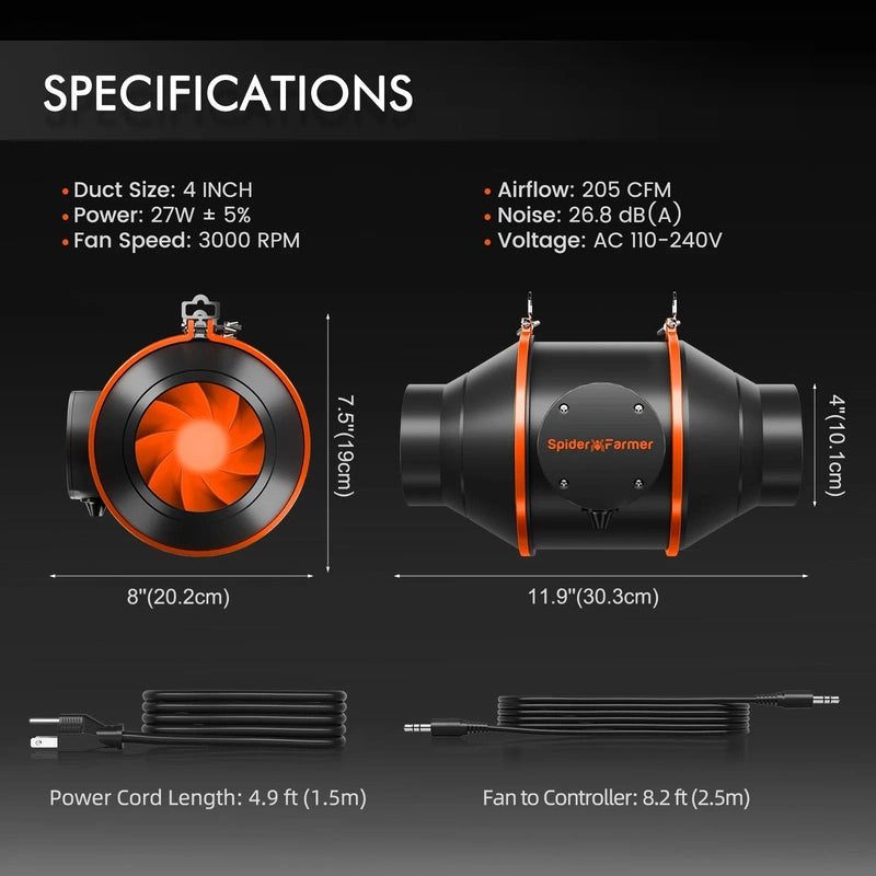 Spider Farmer SF-1000 EVO Complete Grow Tent kit inline duct van specifications
